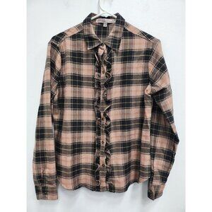 Gypsies & Moondust Womens Shirt Size Medium Plaid Ruffle Button Up Long Sleeve